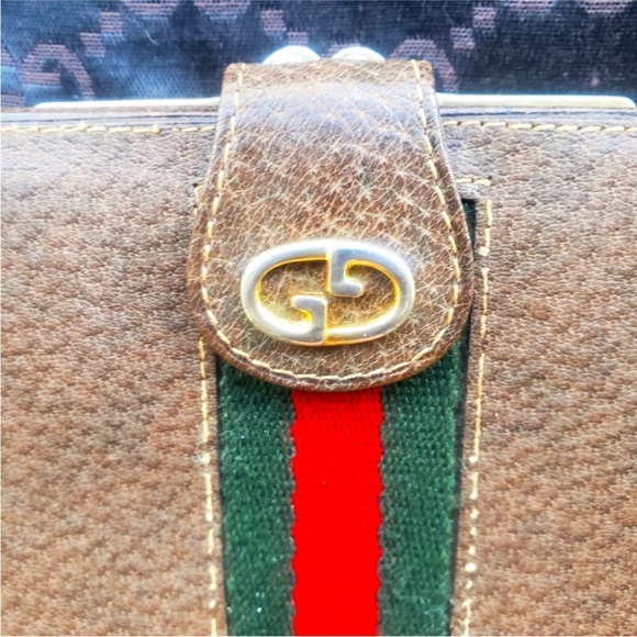 RARE Vintage 70s Gucci GG Sherry Line Bifold long Wallet Brown Leather - Picture 2 of 11